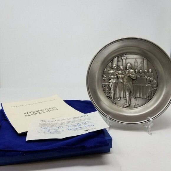1977 Marcel Jovine Plate 8.5" Washington's Inauguration Bicentennial Pewter
